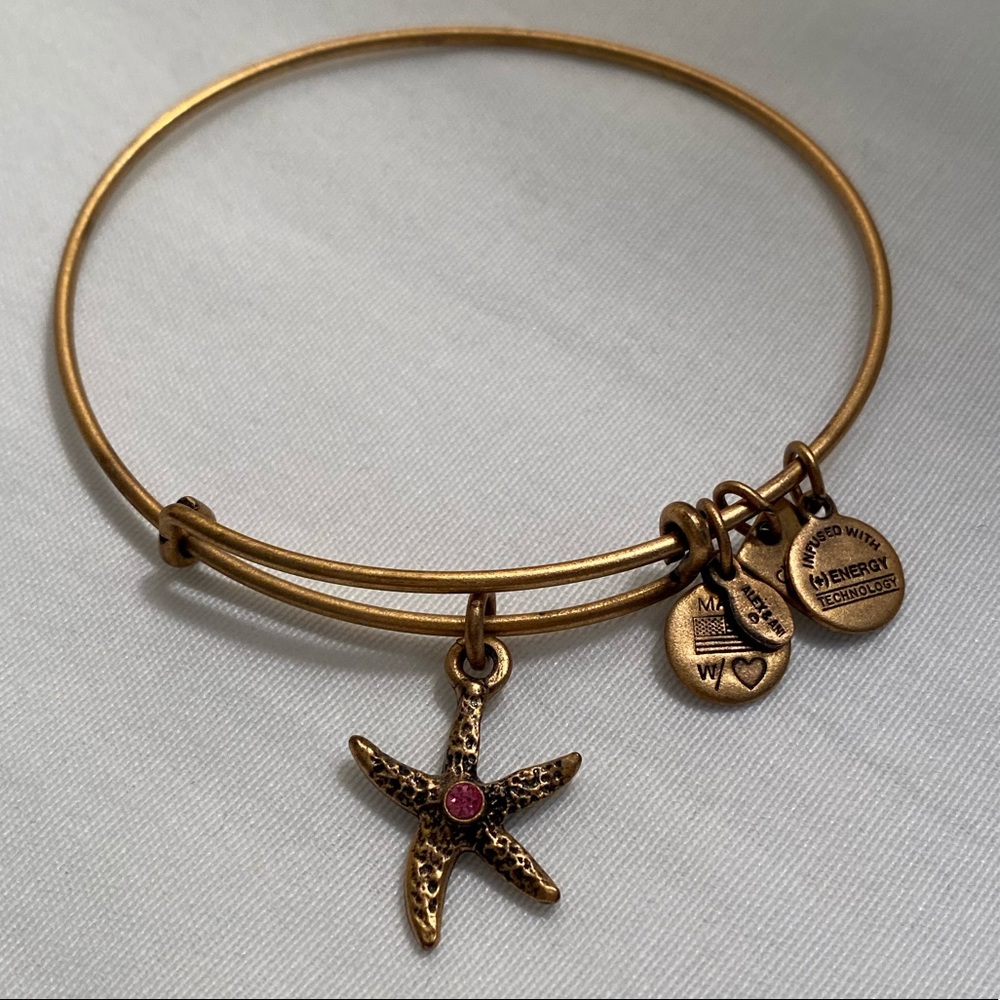 Alex and Ani Starfish Gold Bangle with Pink Stone